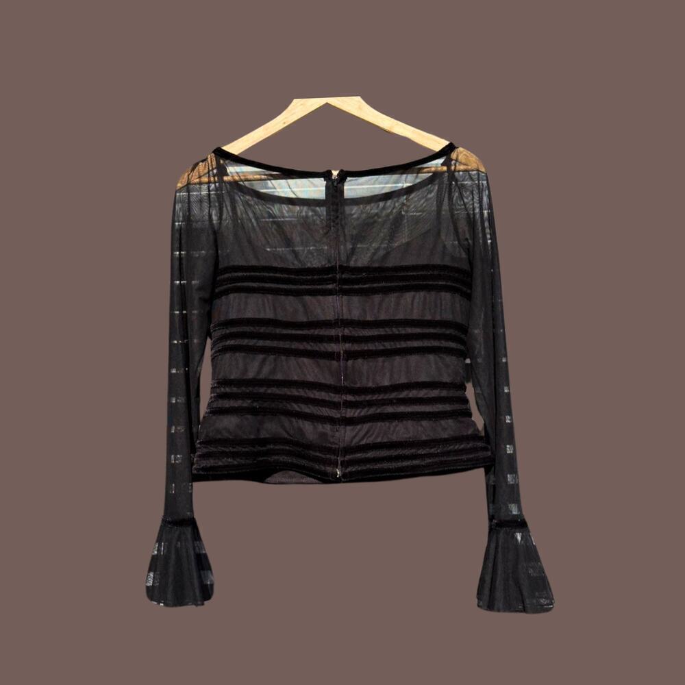 JS Collections Mesh Top | Sheer Black Velvet | Size 14P | Vintage - Picture 5 of 5